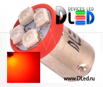 Светодиодная лампа T4W BA9S - 4 SMD3528 0.4Вт Красная